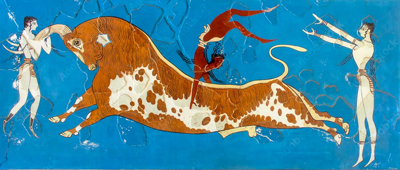 Fresque de saut de taureau palais de Knossos, Crète, Grèce